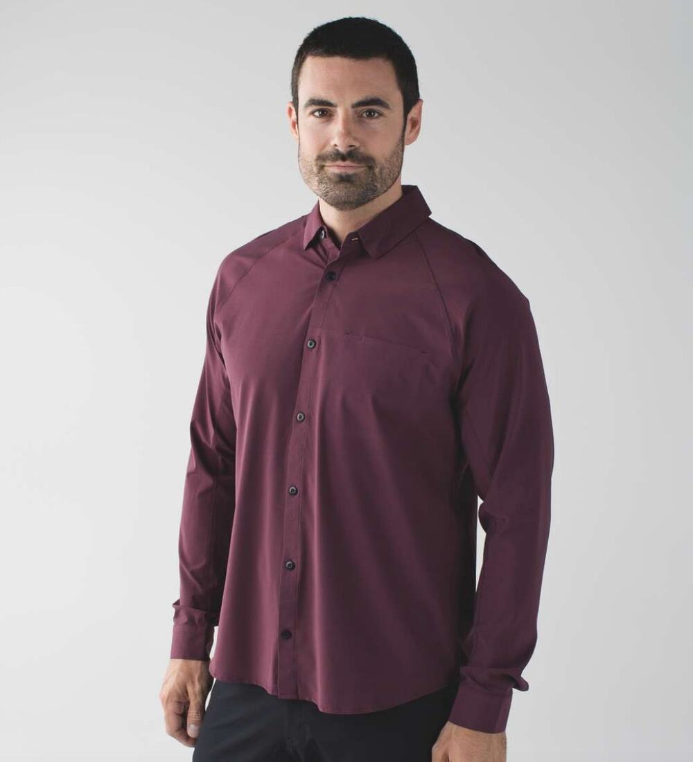 Lululemon Voyage Long Sleeve Button Down Wee Stripe Black Cherry Prep Red Small